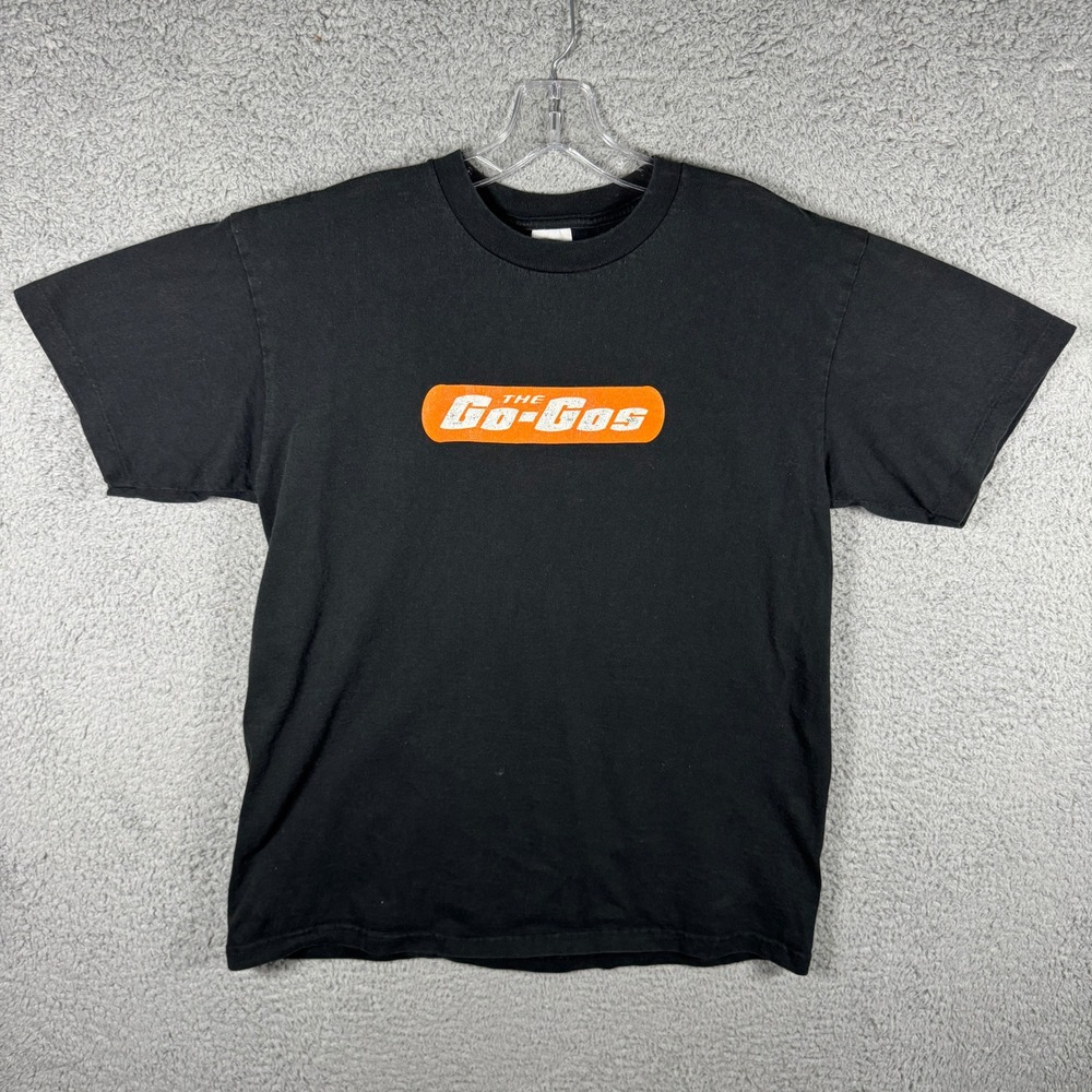 The Go-Gos Band T-Shirt Mens Large‎ Black Orange Box Logo Vintage Anvil Cotton